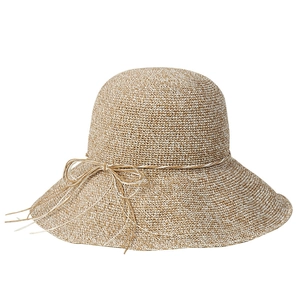 Handmade crochet straw sun hat for women with wide brim and decorative bow detail