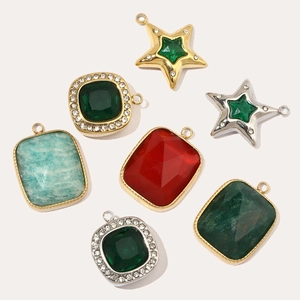 Handcrafted zircon star and square natural stone pendants in titanium steel settings