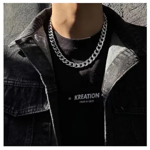 Polished silver titanium steel Cuban link chain necklace for men in hip hop punk style