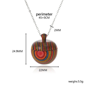 Size chart for rainbow striped wooden apple pendant with necklace dimensions and weight