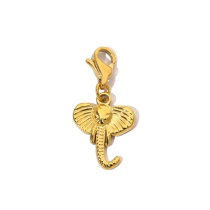 Detailed view of a golden elephant charm with lobster clasp for DIY jewelry making