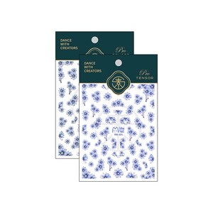 MN-101 3D floral nail art stickers with delicate blue purple flower patterns on card