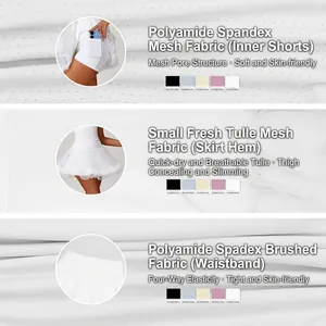 White high-waist yoga skort with breathable mesh layers and quick-dry elastic fabric
