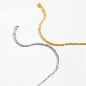 Minimalist S925 sterling silver rope chain bracelets in gold and silver with lobster clasp