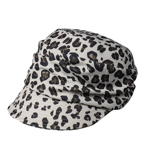 Fashionable leopard print newsboy cap for women in beige fabric with stylish pattern