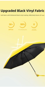 UPF 50+ yellow umbrella with thick black coating for 99% UV protection and zero light