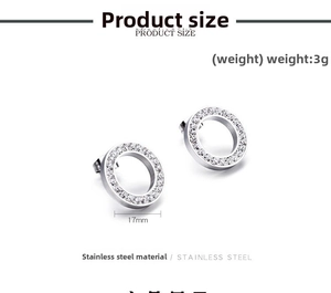 Detail of 17mm stainless steel hoop earrings with micro-pave cubic zirconia crystals