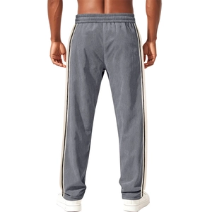 Rear view of men's grey corduroy casual trousers with a minimalist drawstring cuff design