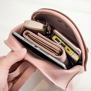 Pink faux leather fashion backpack with large capacity for tablet and phone