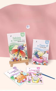 Detailed set of four themed watercolor painting books for kids with built-in paint palettes