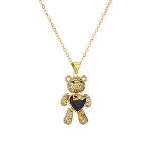 Goldene Bären-Halskette mit Mikro-Zirkonia und einem blauen herzförmigen Edelstein