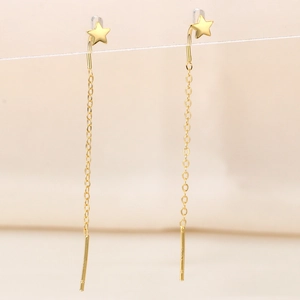 Elegant S925 sterling silver star and moon tassel drop earrings in a gold-plated finish