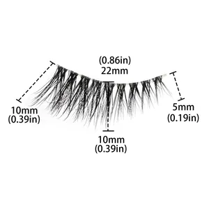 Detailed size chart for half false eyelashes showing 22mm band length and 10mm fiber height