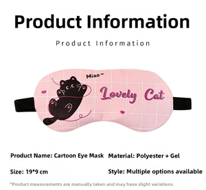 Detailed pink cartoon sleeping mask with lovely cat print and 19x9cm dimensions