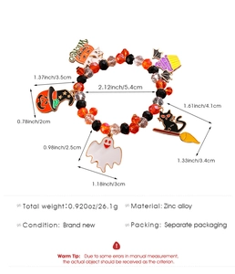 Dimensiones detalladas de la pulsera de Halloween en aleación de zinc con dijes festivos