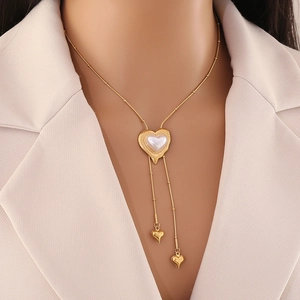 Stainless Steel Long Tassel Necklace Faux Artificial Pearl Camellia Flower Heart Y Shaped Elegant Fashion Jewelry For Women