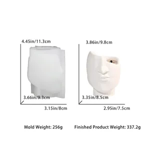 DIY silicone face planter mold showing mold versus finished plaster bust container