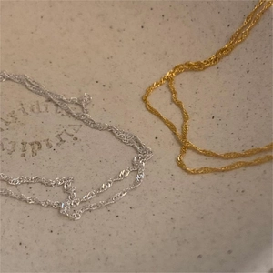 Minimalist 925 sterling silver water wave chain necklace in gold and silver finishes