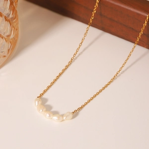 18K gold plated stainless steel necklace with five natural baroque freshwater pearls