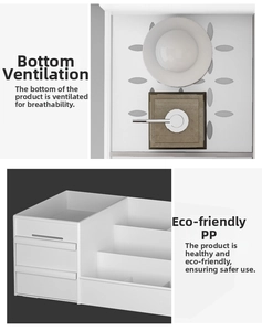 Detail of drawer organizer showing eco-friendly PP material and hollow bottom design