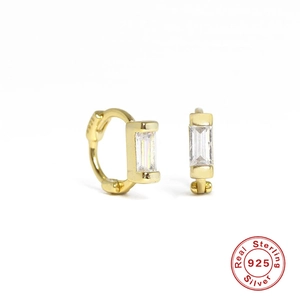 Elegant S925 sterling silver hoop earrings with gold plating and square zircon stone