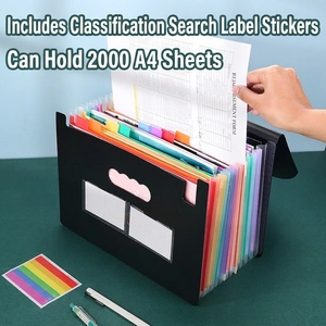 Black expanding file folder with 13 rainbow pockets, fits 2000 A4 sheets of paper