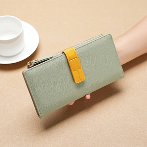 Women Long Wallet Elegant Contrast Color PU Leather Lychee Pattern Zipper Clutch Purse Various Card Slots Fashionable