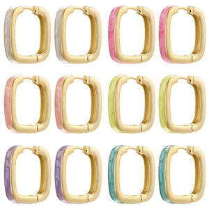 Sweet Colorful Enamel Geometric Square Hoop Earrings Copper Gold Plated Minimalist Drip Oil Earrings For Women Jewelry
