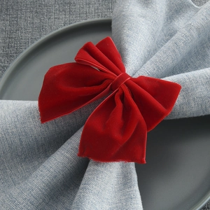 Christmas Bow Napkin Ring Large Velvet Bowknot Table Decoration For Holiday Party Elegant Red Flannel Napkin Buckle