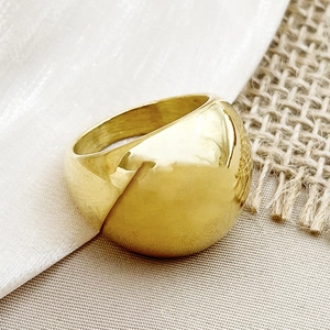 Minimalist wide gold-plated stainless steel bubble ring with high polish finish