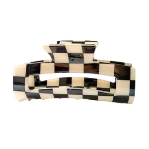 Minimalist 8.3cm black and white checkered rectangle acrylic hair claw clip for women