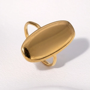 Minimalist 18k gold plated stainless steel ring with a large oval face in a 45-degree view