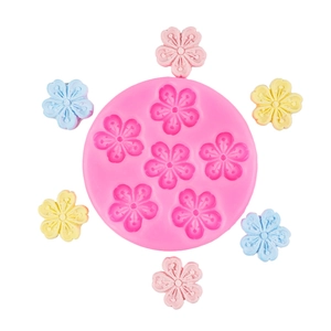 Pink silicone cherry blossom mold with eight cavities for DIY mousse cake and baking