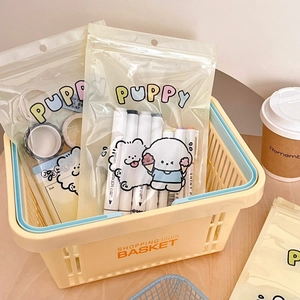 Mini plastic shopping basket with cute puppy printed snack bags for jewelry storage