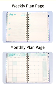 Macro detail of the 2026 weekly and monthly planning pages with monthly index tabs