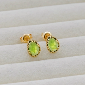 Vintage style S925 silver 14k gold plated stud earrings with green teardrop gemstones