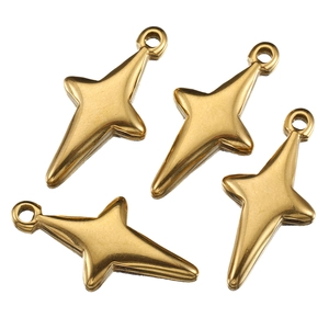 Golden stainless steel four-pointed star pendants with polished finish for DIY jewelry