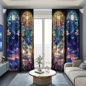 Detailed macro view of celestial sun and moon digital printing on polyester curtains