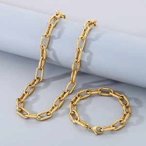 Collier Et Bracelet En Acier Inoxydable Chaîne À Maillons Texturés Style Hip Hop Punk Accessoires Mode Hommes Unisexe