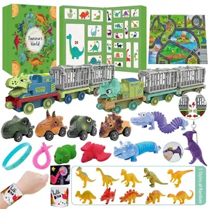 Christmas dinosaur advent calendar toy set with pull-back cars and playmat for kids