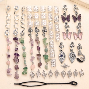 DIY Alloy Dreadlock Accessories Set with Crystals and Silver Leaf Charms for Braids