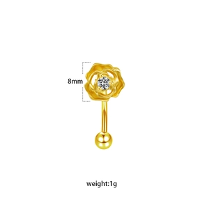 Minimalist gold rose eyebrow piercing stud with a sparkling central cubic zirconia gem