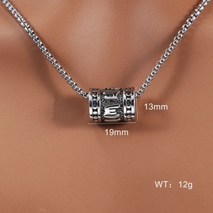Silver stainless steel Tibetan mantra spinning cylinder pendant necklace for men and women