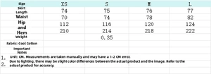Tableau des tailles détaillé pour jupe à carreaux avec mesures de taille et longueur