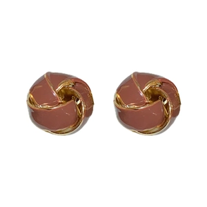 French vintage twist gold-plated ball stud earrings with red-brown enamel finish