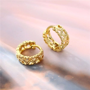 Elegant 18K gold plated heart-shaped hoop earrings with intricate hollow design