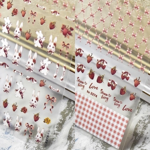 Cute Nail Art Stickers Embossed Relief Rabbit Strawberry Bow Japanese Style Thin Adhesive Decals DIY Manicure Decoration