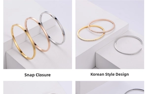 Detail showing buckle closure and zircon inlay on gold-plated stainless steel bangles
