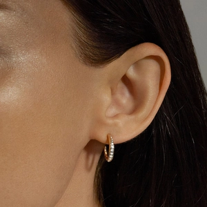 Elegant C-shaped gold-plated S925 silver earrings with micro-set cubic zirconia on model