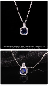 Blue round gemstone pendant necklace in titanium steel with 45cm adjustable chain